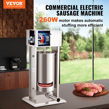Front view of the vertical 260 W electric sausage stuffer