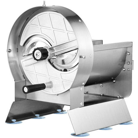 Slicer in use on a commercial kitchen bench with fresh produce
