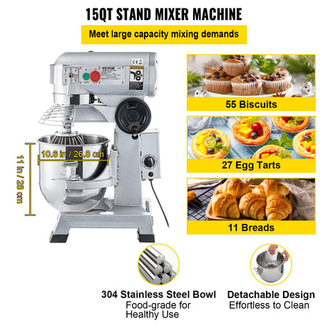 Dough hook, flat beater and wire whip attachments included with the mixer