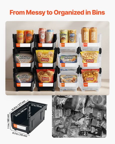 Plastic stackable storage bins 12 pack black and transparent