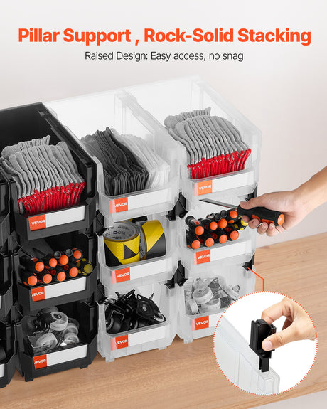 Plastic stackable storage bins 12 pack black and transparent