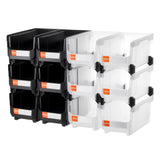Plastic stackable storage bins 12 pack black and transparent