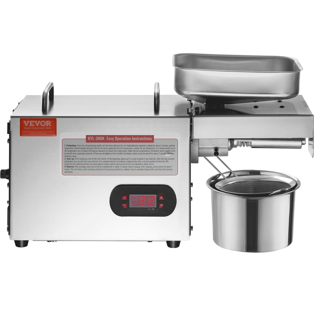 Side profile of the compact electric oil press machine