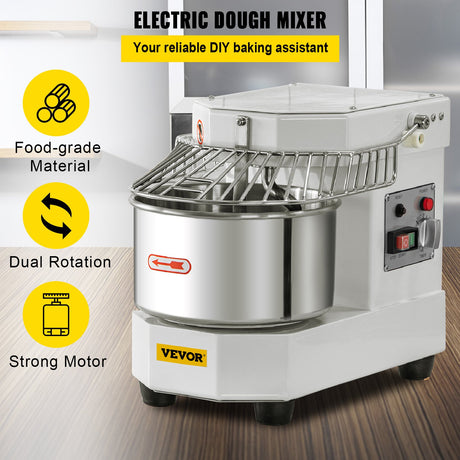 Front view of the 450 W dough mixer showing timer knob and power indicator