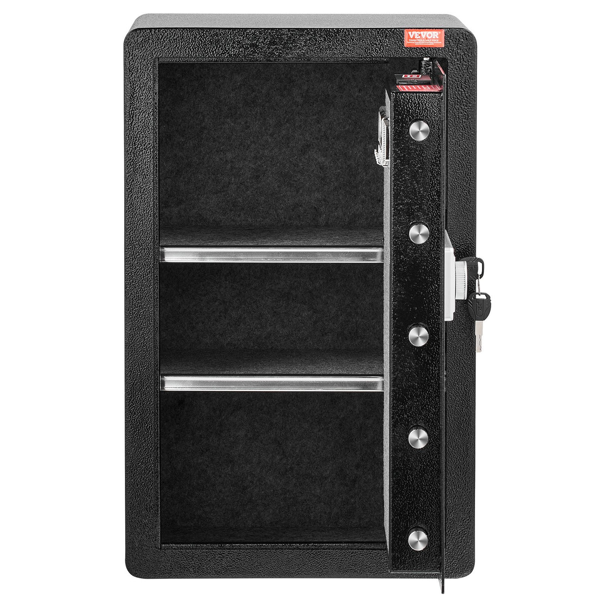 Garda single door steel safe box with digital keypad and key lock in black