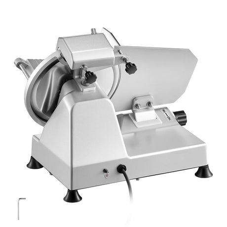 Electric slicer cutting thin slices of frozen meat
