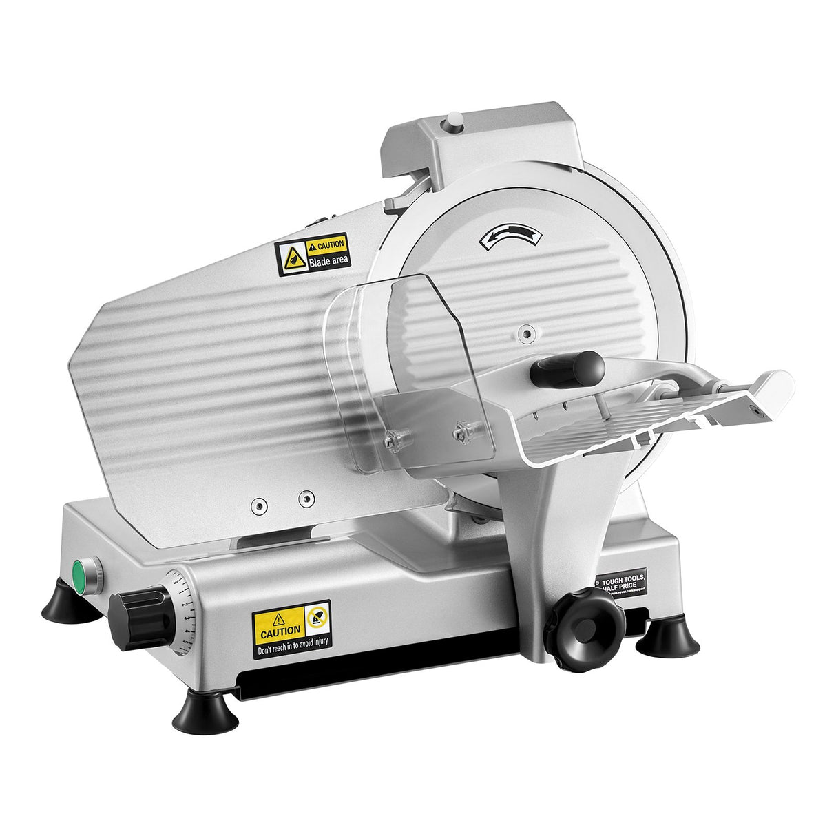 Cheese and bread being sliced on the 250 mm food slicer