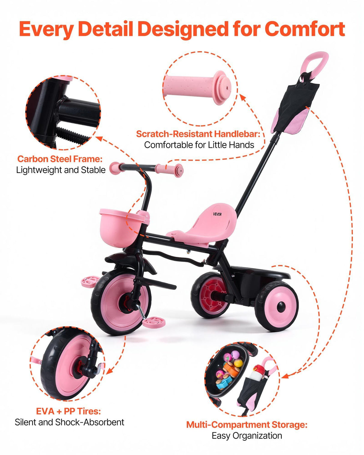 Toddler Tricycle and Stroller with Parent Push Handle - view 5