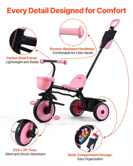 Toddler Tricycle and Stroller with Parent Push Handle - view 5