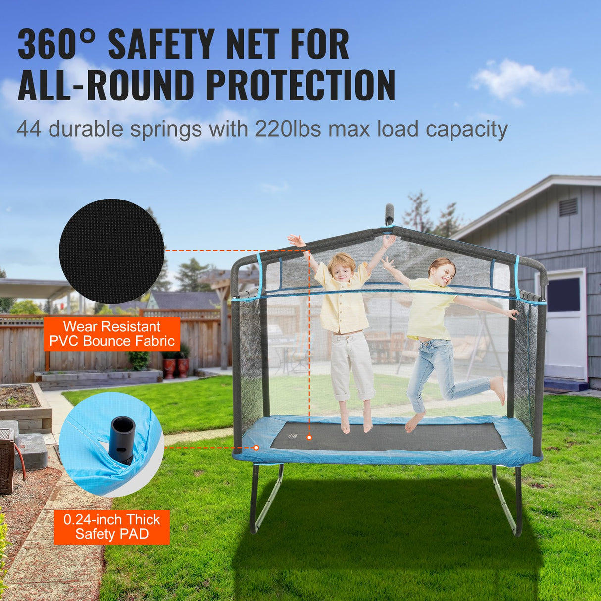 Tanby Mini Trampoline with Enclosure and Gymnastics Bar, 6ft