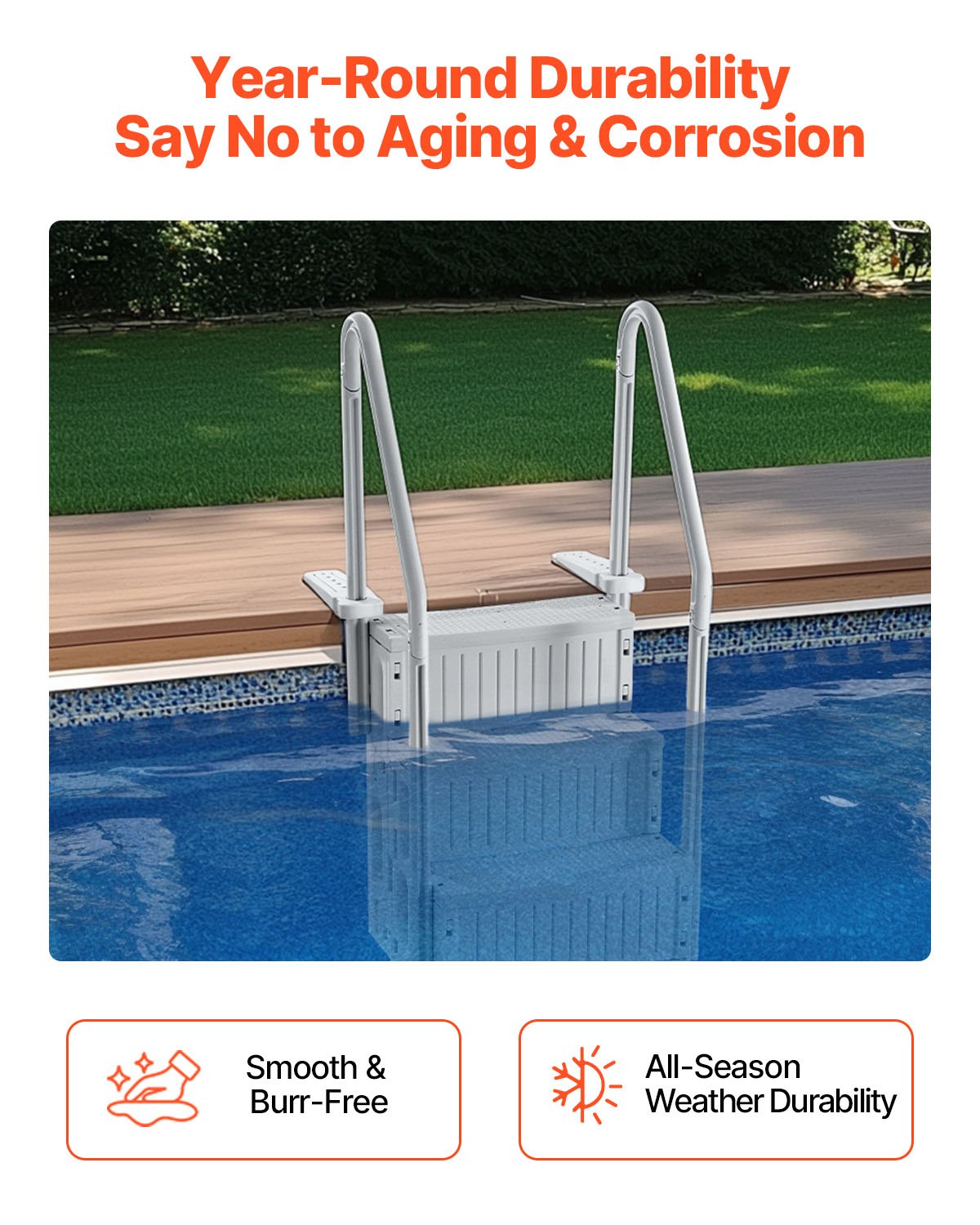 Caldas Pool Ladder, 4 Step Dual Handrail, Grey