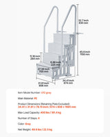 Caldas Pool Ladder, 4 Step Dual Handrail, Grey