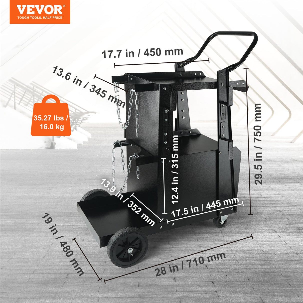 2 Tier Welding Cart with Lockable Cabinet 265lb