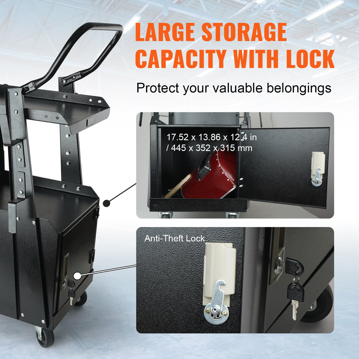 2 Tier Welding Cart with Lockable Cabinet 265lb