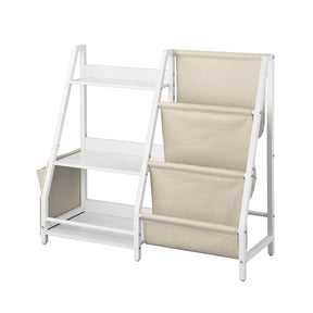 Kids Bookshelf with Sling Book Rack and Storage Bag, 3 Tier
