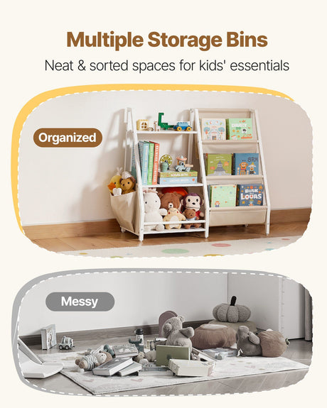 Kids Bookshelf with Sling Book Rack and Storage Bag, 3 Tier