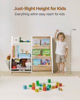 Kids Bookshelf with Sling Book Rack and Storage Bag, 3 Tier