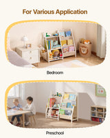 Kids Bookshelf with Sling Book Rack and Storage Bag, 3 Tier