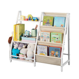Kids Bookshelf with Sling Book Rack and Storage Bag, 3 Tier