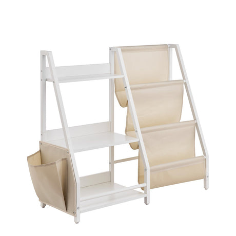 Kids Bookshelf with Sling Book Rack and Storage Bag, 3 Tier