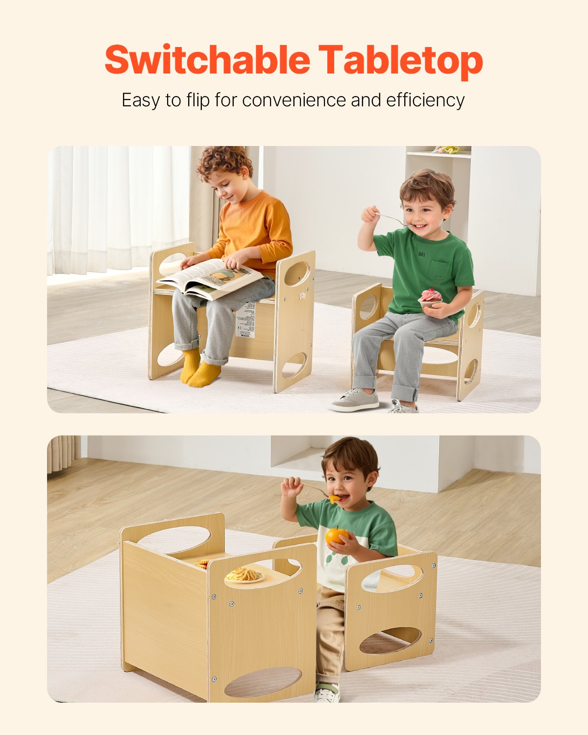 Montessori Weaning Table and Chair Set, Adjustable Height, Natural