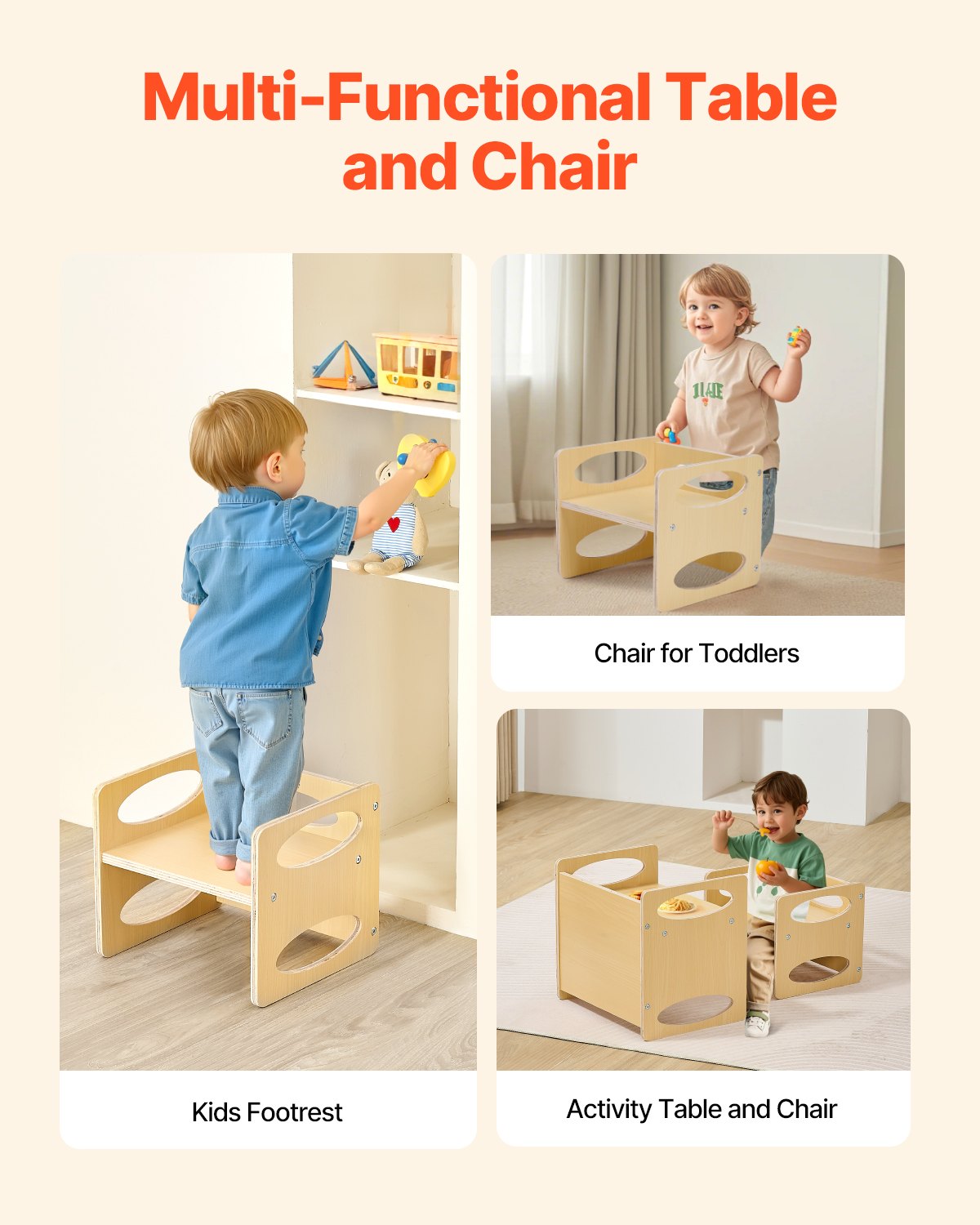 Montessori Weaning Table and Chair Set, Adjustable Height, Natural