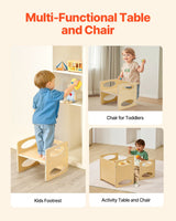 Montessori Weaning Table and Chair Set, Adjustable Height, Natural