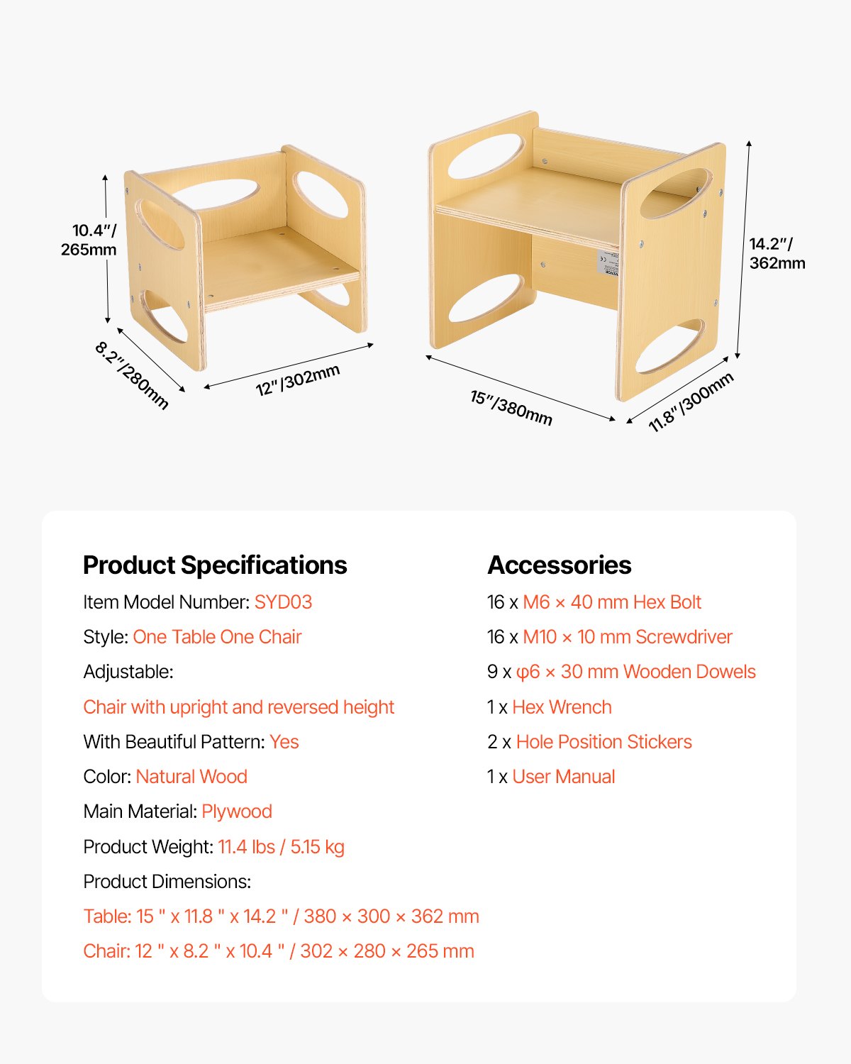Montessori Weaning Table and Chair Set, Adjustable Height, Natural
