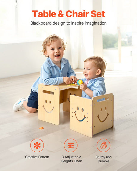 Montessori Weaning Table and Chair Set with Chalkboard, Natural - view 2