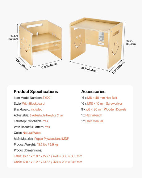 Montessori Weaning Table and Chair Set with Chalkboard, Natural - view 7
