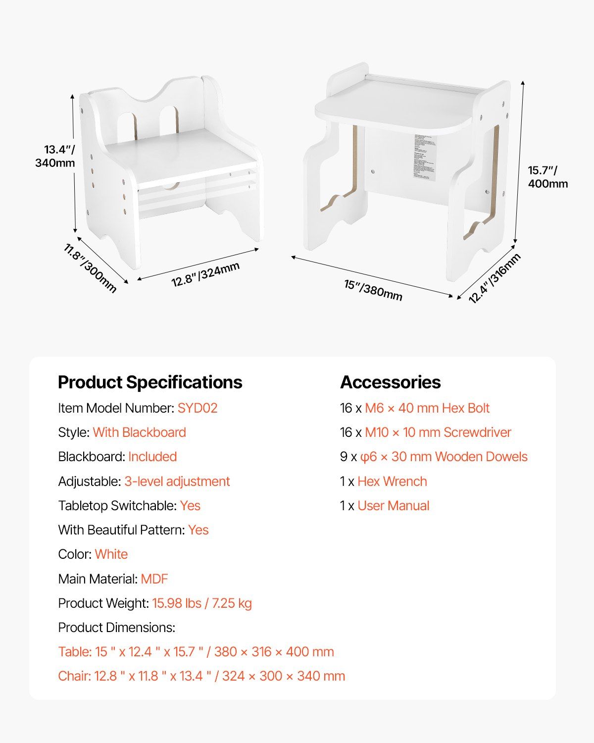 Montessori Weaning Table and Chair Set with Chalkboard, White - view 7