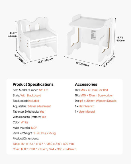Montessori Weaning Table and Chair Set with Chalkboard, White - view 7