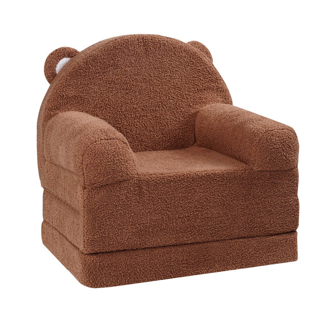 Foldable two in one kids sofa and lounger in brown
