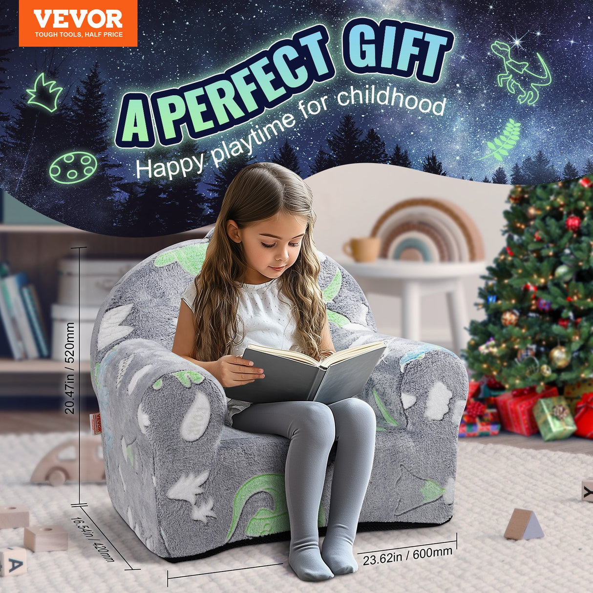 Grey kids glow in the dark plush chair