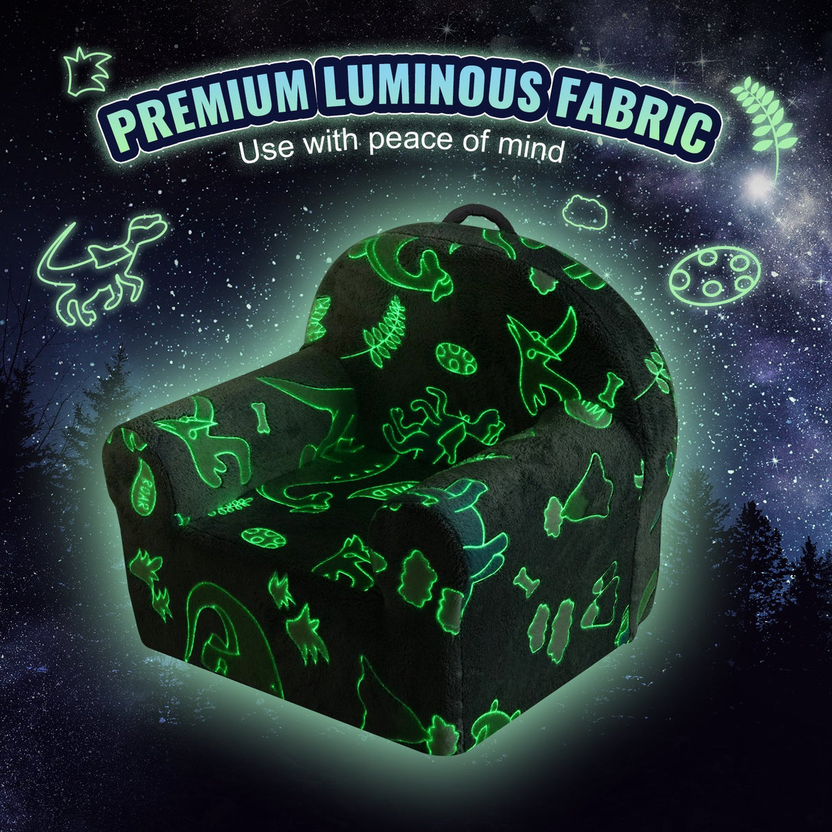 Grey kids glow in the dark plush chair