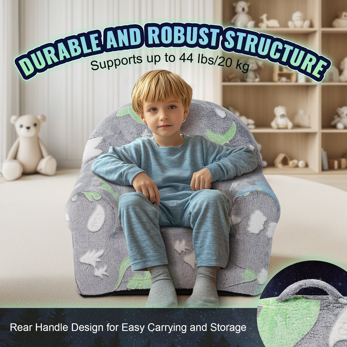 Grey kids glow in the dark plush chair
