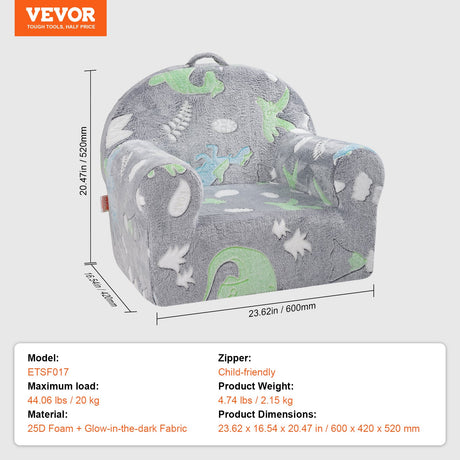 Grey kids glow in the dark plush chair