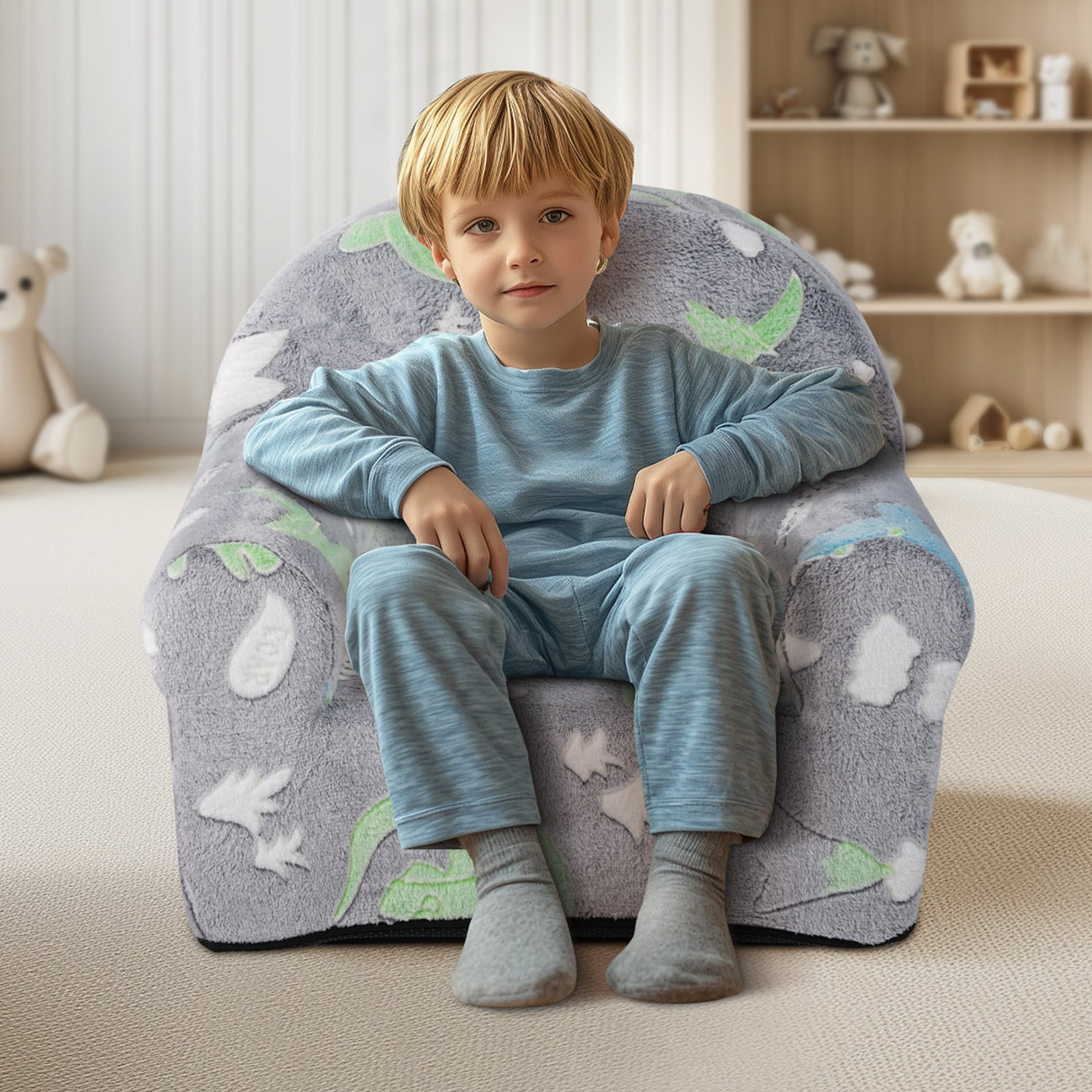 Grey kids glow in the dark plush chair