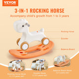 Orange 3 in 1 kids rocking horse ride on toy with detachable balance board