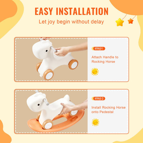 Orange 3 in 1 kids rocking horse ride on toy with detachable balance board