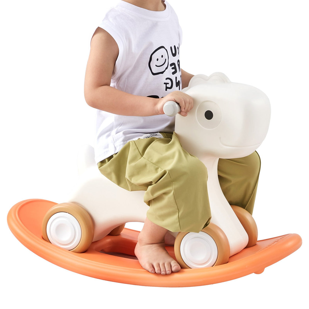 Orange 3 in 1 kids rocking horse ride on toy with detachable balance board