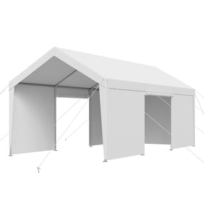 Grey 3.6 x 6 m carport with sidewalls fitted forming an enclosed garage