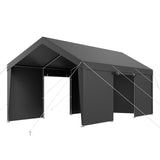 Grey 3 x 6 m carport with sidewalls fitted forming an enclosed garage