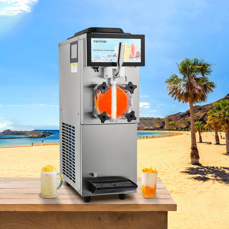 Side view of the commercial slushy machine on a bar counter