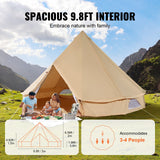 Canvas Bell Tent, 3m, 4-Person, 4-Season, Cream