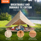 Canvas Bell Tent, 4m, 6-Person, 4-Season, Cream
