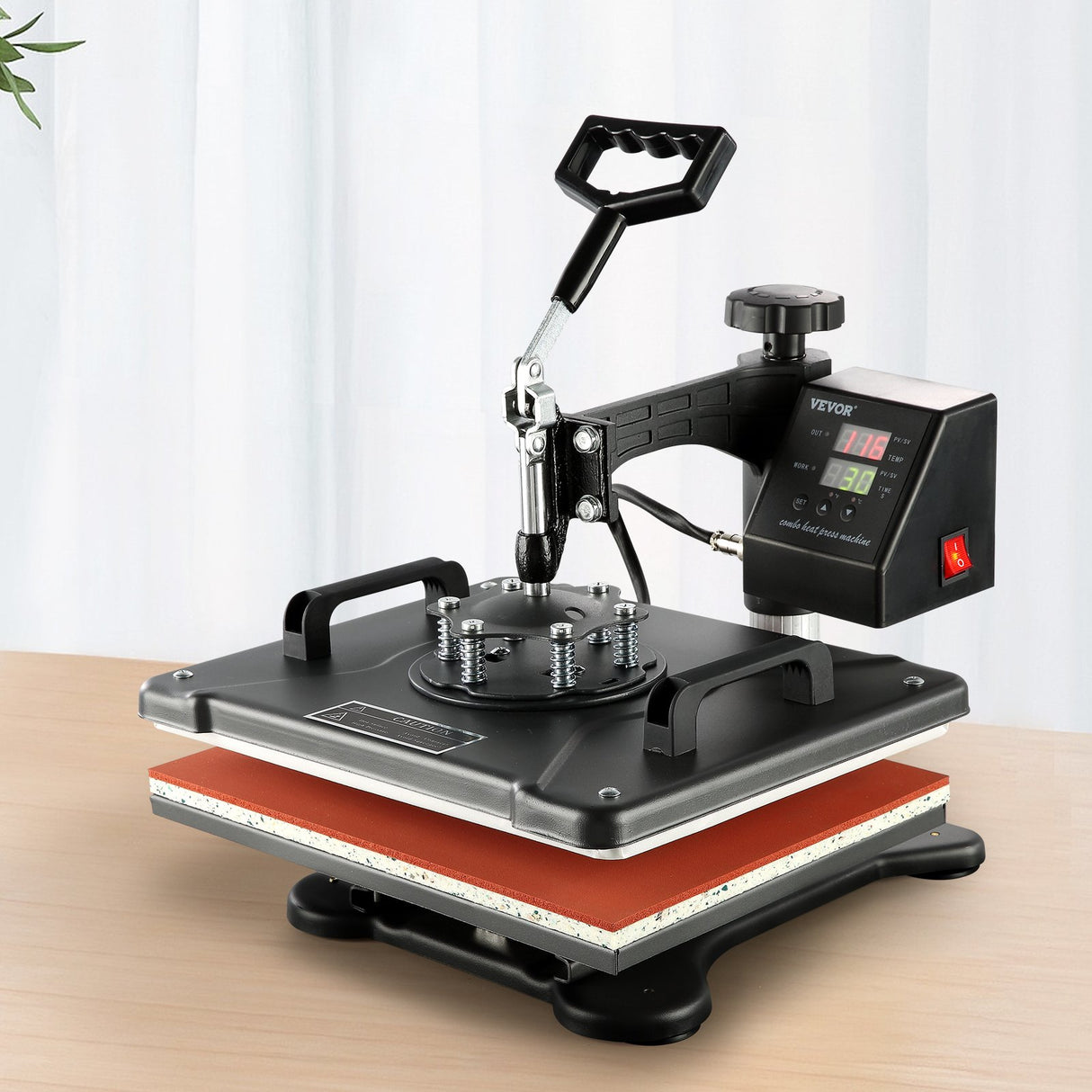 Full set of 8 in 1 heat press attachments laid out together