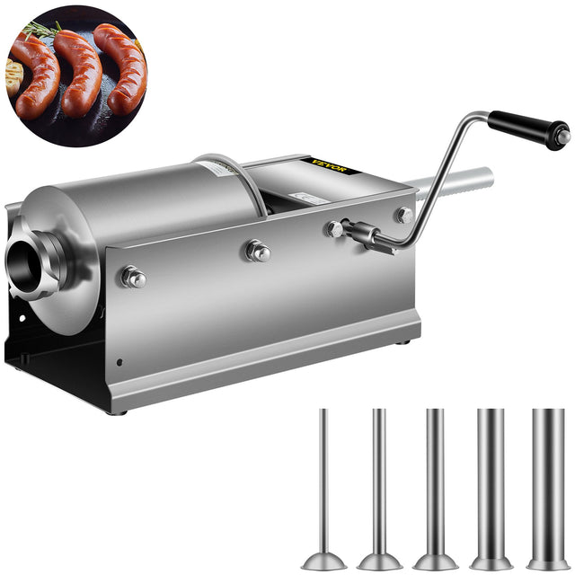 Horizontal manual sausage stuffer, 3 L, in 304 stainless steel with dual speed crank