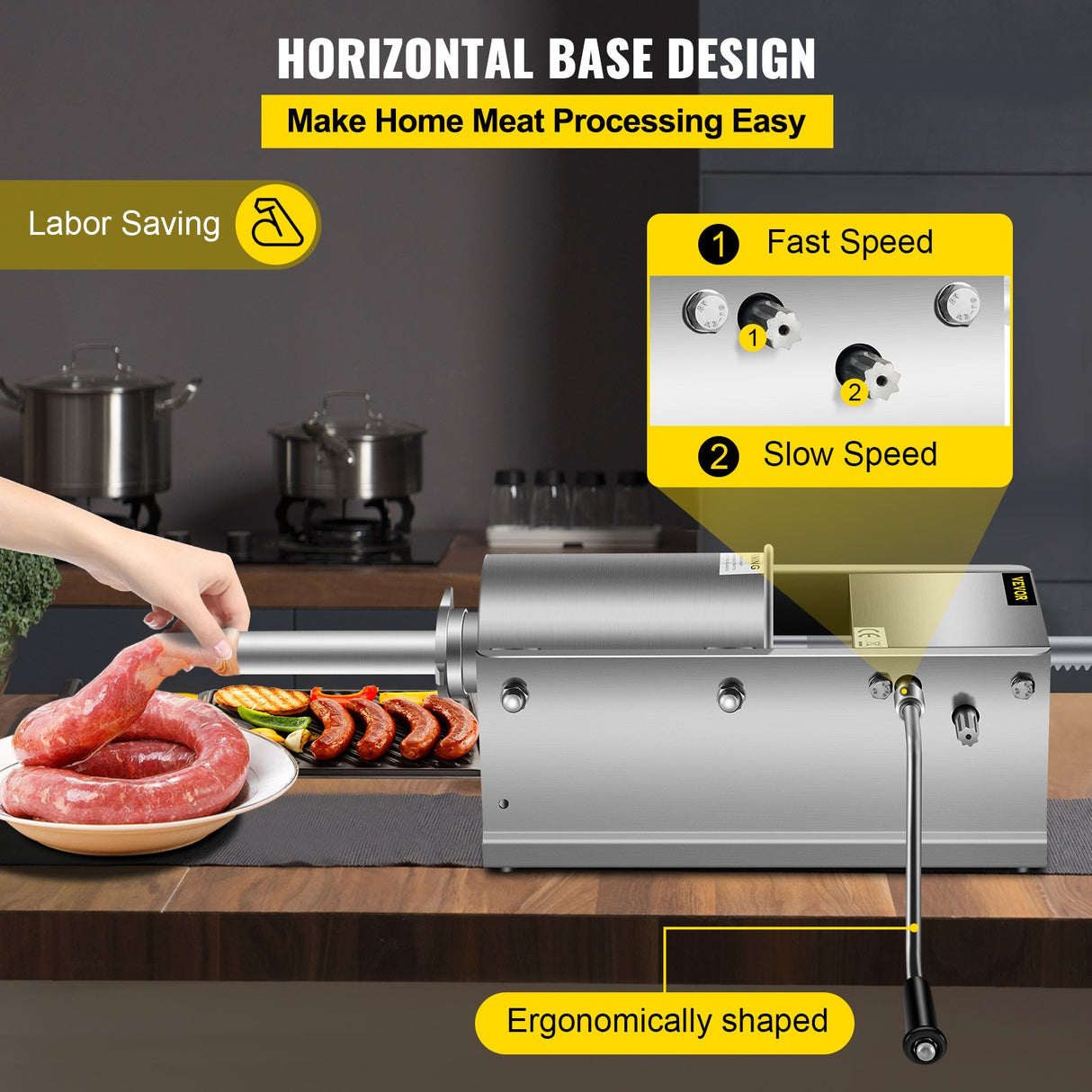 Five stainless steel filling tubes supplied with the sausage stuffer