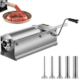 Horizontal manual sausage stuffer, 5 L, in 304 stainless steel with dual speed crank